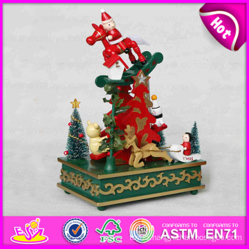 2015 Christmas Wooden Rotatable Musical Box, Musical Box with Customized Music, Best Sale Musical Toy for Christmas Gifts W07b013A